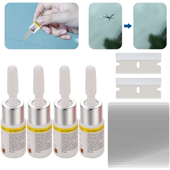 Windshield Repair Kit, Windscreen Repair Kit for Chips and Cracks, Bulls-Eye, 4 Bottles, White