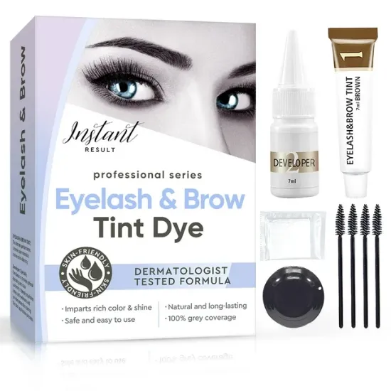 2-In-1 Eyelash & Eyebrow Tint Kit, Professional Lash & Brow Color Kit, Suitable for Salon & Home Use, Dark Brown