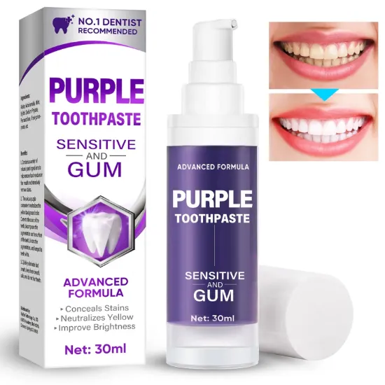Picture of Purple Toothpaste for Teeth Whitening, Purple Teeth Whitening Toothpaste, Tooth Colour Corrector - Reduce Yellowing & Tooth Stain Removal