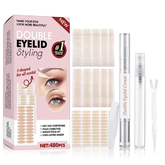 Picture of Eyelid Tape, Invisible Eyelid Lifter Strips, Instant Double Eyelid Lift for Hooded, Droopy, Uneven, Mono-Eyelids, Big Eye Tools with Fork Rods & Tweezers, 480 PCS